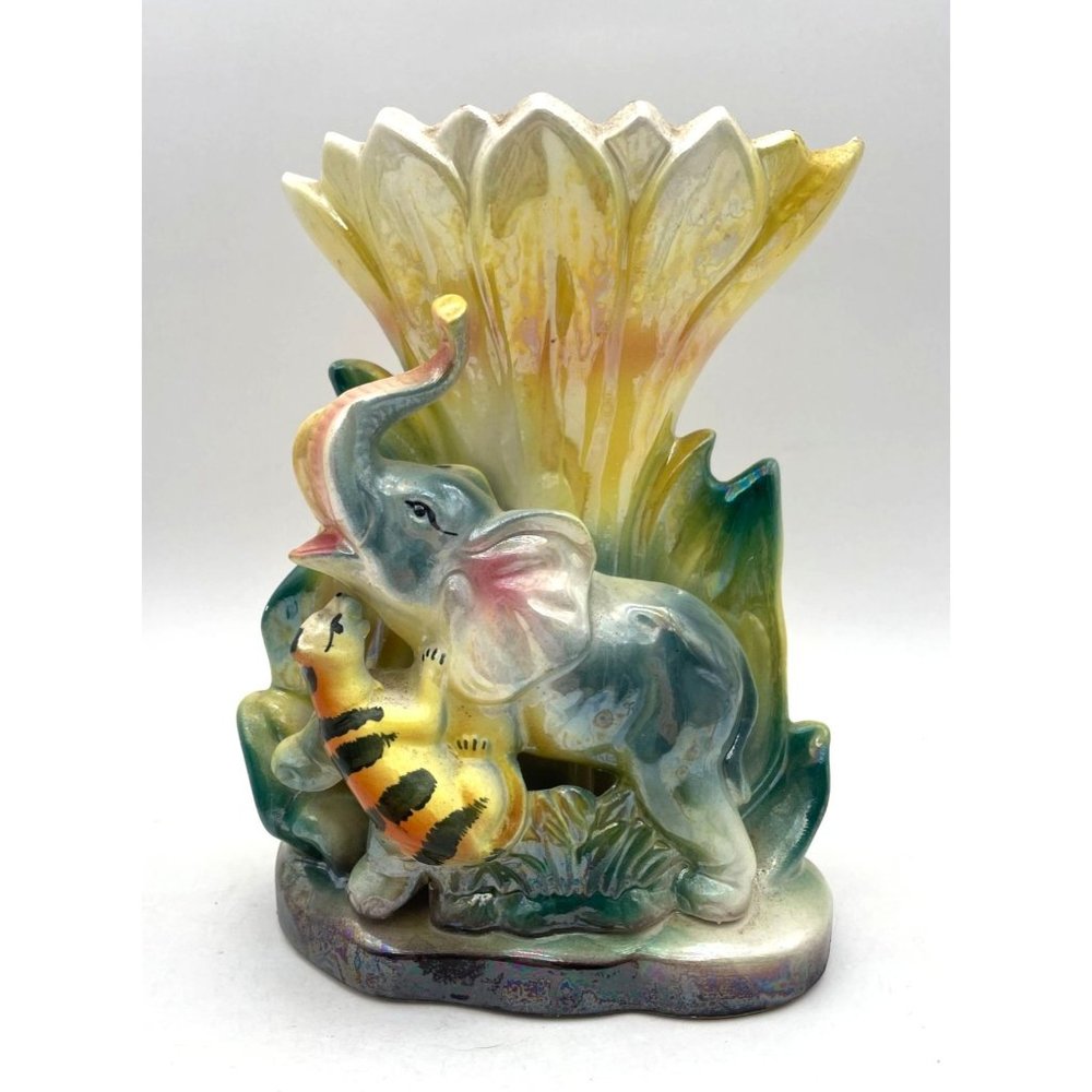 Lusterware 3D Vase Nanco Japan Elephant & Tiger Vase